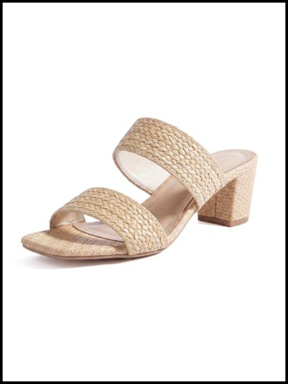 Woven Straw Heeled Sandals Block Heel Slip On Comfort